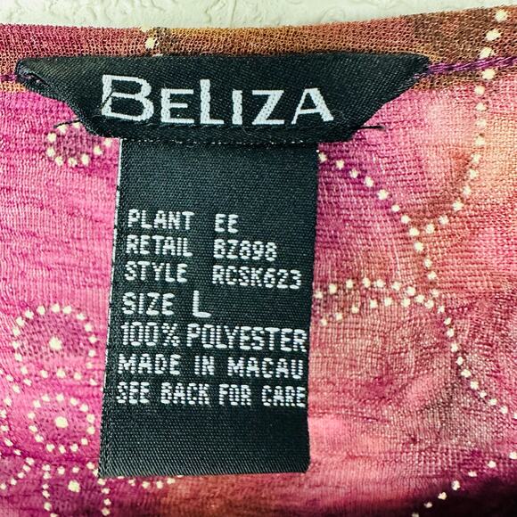 Beliza Y2K Mesh Sheer Embellished Floral Purple Pink Tie Dye Top Size L - Picture 4 of 6